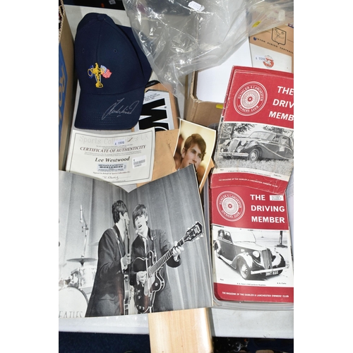 438 - A QUANTITY OF SPORTING MEMORABILIA, to include a Ryder Cup cap signed by Lee Westwood, with certific... 