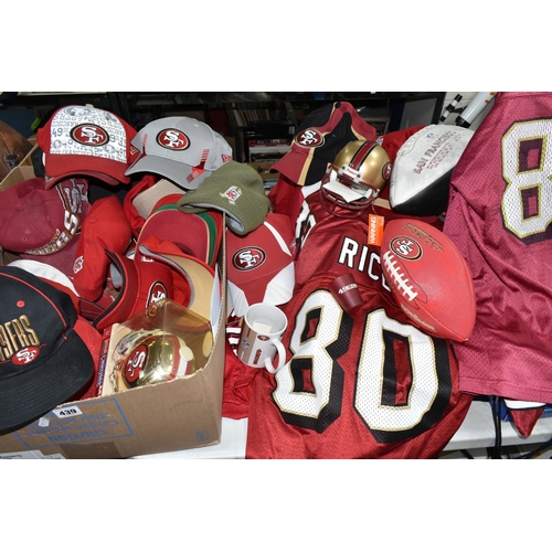 439 - A COLLECTION OF SAN FRANCISCO 49ERS MEMORABILIA, to include replica shirts, large quantity of assort... 