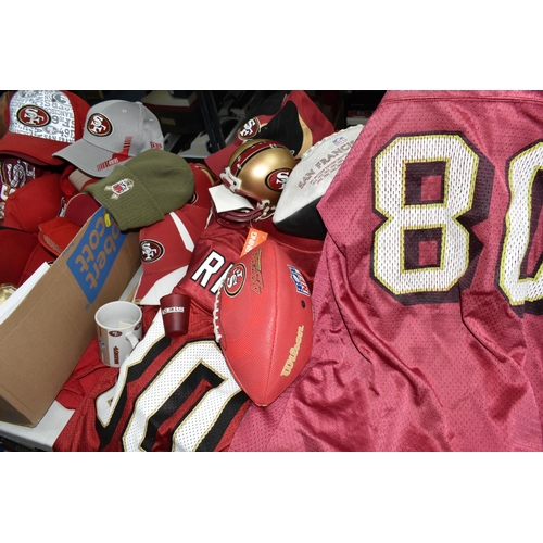 439 - A COLLECTION OF SAN FRANCISCO 49ERS MEMORABILIA, to include replica shirts, large quantity of assort... 