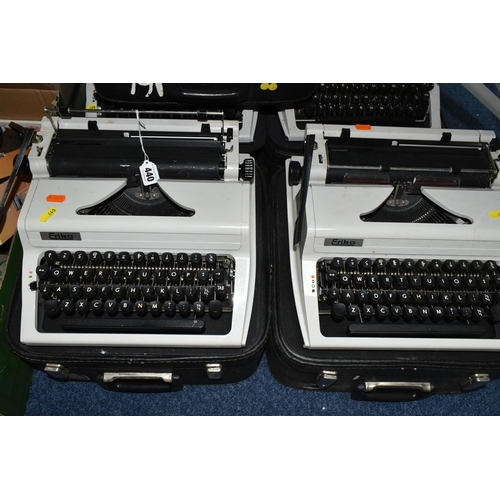 440 - FIVE ROBOTRON 'ERIKA' TYPEWRITERS, mechanical model No.105 made in GDR, with carry cases (5 + 5 case... 