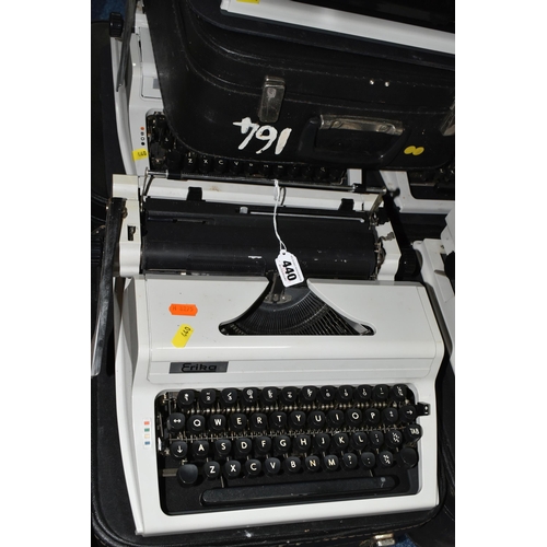 440 - FIVE ROBOTRON 'ERIKA' TYPEWRITERS, mechanical model No.105 made in GDR, with carry cases (5 + 5 case... 