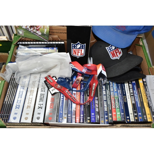 443 - A QUANTITY OF ASSORTED NFL MEMORABILIA, to include a collection of Superbowl and other DVDs, books, ... 