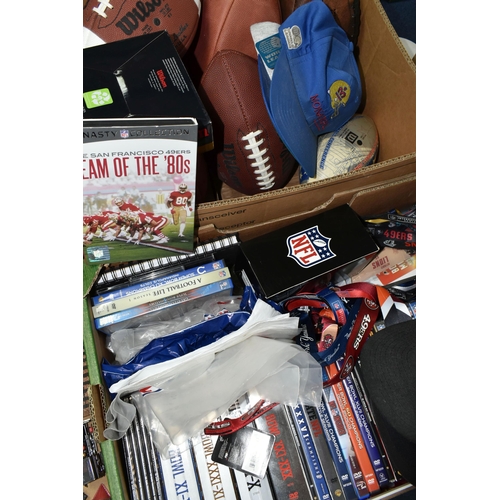 443 - A QUANTITY OF ASSORTED NFL MEMORABILIA, to include a collection of Superbowl and other DVDs, books, ... 