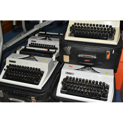 448 - FIVE ROBOTRON 'ERIKA' TYPEWRITERS, mechanical model No.105 made in GDR, with carry cases (5 + 5 case... 