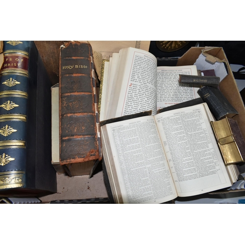 451 - ONE BOX containing antiquarian bibles, prayer-books and other religious works, three early 20th cent... 