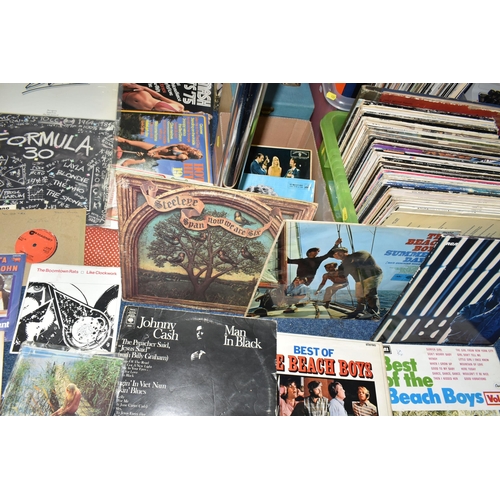 464 - THREE BOXES OF RECORDS AND TWO EMPTY SINGLES CASES, over fifty singles to include artists John Travo... 