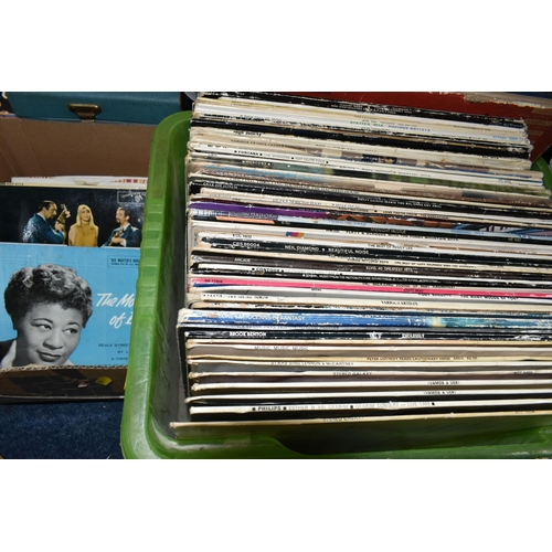 464 - THREE BOXES OF RECORDS AND TWO EMPTY SINGLES CASES, over fifty singles to include artists John Travo... 