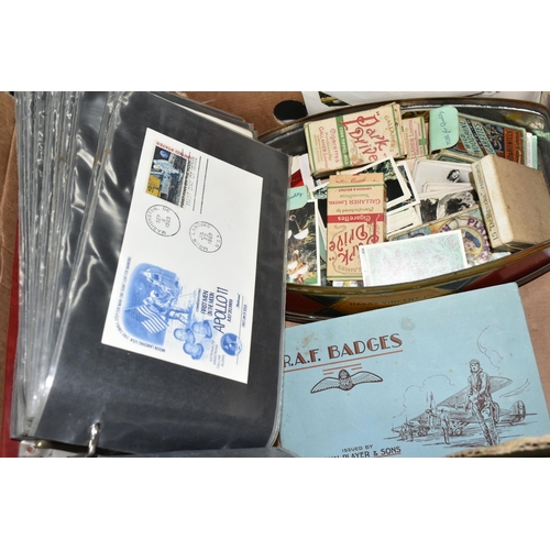 465 - ONE BOX OF EPHEMERA comprising an album of miscellaneous cigarette cards, full or part sets , a 1d a... 