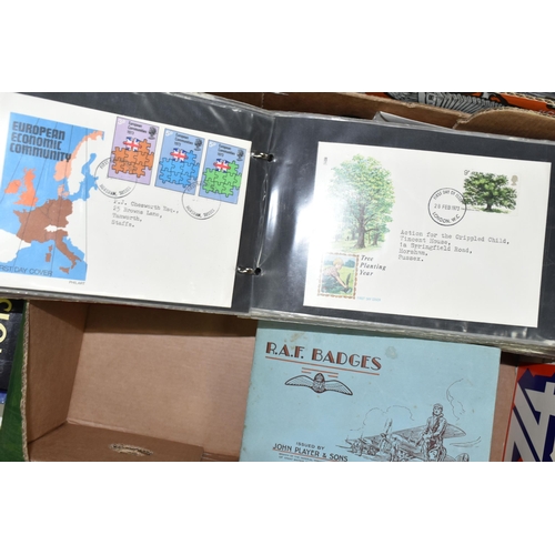 465 - ONE BOX OF EPHEMERA comprising an album of miscellaneous cigarette cards, full or part sets , a 1d a... 