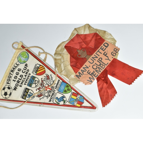 468 - FOOTBALL SOUVENIRS comprising a Football 1966 World Cup Pennant and a Manchester United European Cup... 