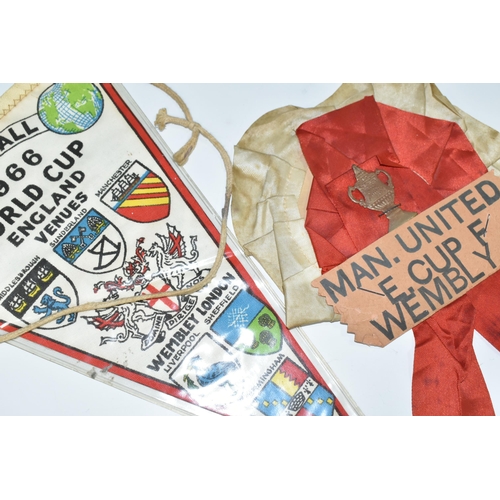 468 - FOOTBALL SOUVENIRS comprising a Football 1966 World Cup Pennant and a Manchester United European Cup... 