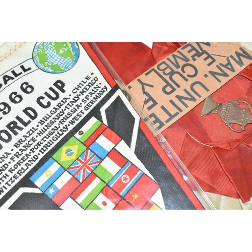 468 - FOOTBALL SOUVENIRS comprising a Football 1966 World Cup Pennant and a Manchester United European Cup... 