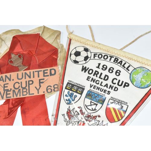 468 - FOOTBALL SOUVENIRS comprising a Football 1966 World Cup Pennant and a Manchester United European Cup... 