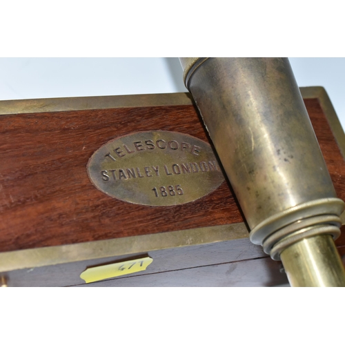 471 - TWO CASED BRASS NAUTICAL TELESCOPES, comprising a brass 'Stanley' three draw telescope stamped Stanl... 