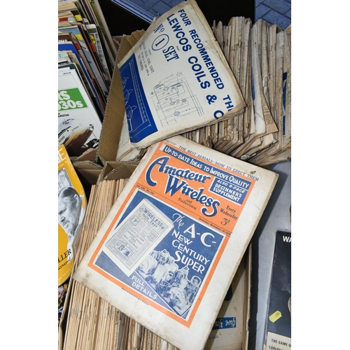 492 - FOUR BOXES OF MAGAZINES containing 1930s issues of Practical Wireless, Amateur Wireless, 1940s issue... 