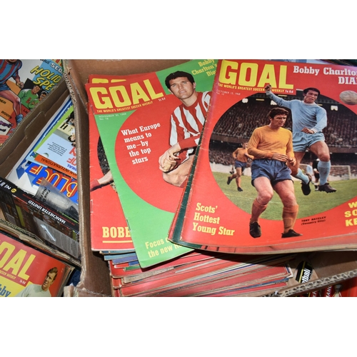 494 - FIVE BOXES OF FOOTBALL MAGAZINES & BOOKS containing a large collection of Goal from the 1960s - 1970... 