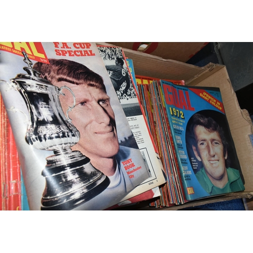 494 - FIVE BOXES OF FOOTBALL MAGAZINES & BOOKS containing a large collection of Goal from the 1960s - 1970... 