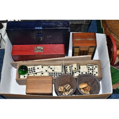 497 - THREE BOXES AND LOOSE TREEN AND METAL WARES, to include a small wooden chest length 50cm x depth 25c... 