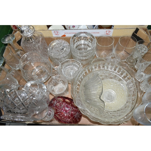 499 - FOUR BOXES OF CERAMICS AND GLASS WARES, to include a Mason's Chartreuse wavy rimmed serving dish, a ... 