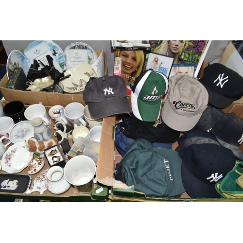 501 - FOUR BOXES OF BRITNEY SPEARS MEMORABILIA, CAPS, CERAMICS AND SUNDRY ITEMS, Britney Spears items to i... 