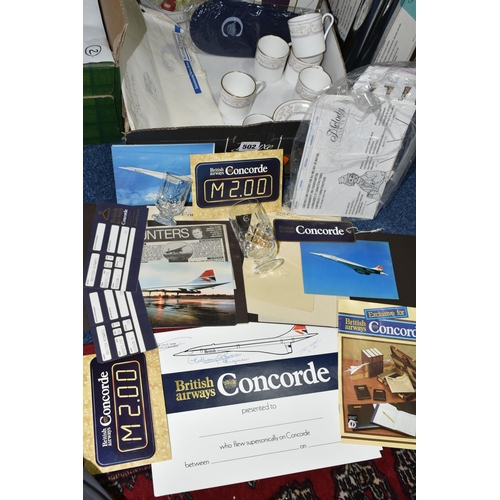 502 - A BOX OF CONCORDE ITEMS, CLOCK, AND CERAMICS, to include a small collection of Concorde memorabilia:... 