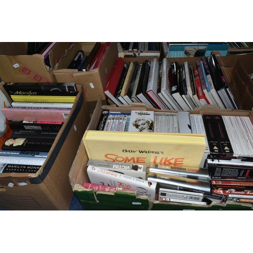 503 - FIVE BOXES OF BOOKS, DVDs CDs & PHOTOGRAPHS FEATURING MARILYN MONROE and comprising over forty-five ... 