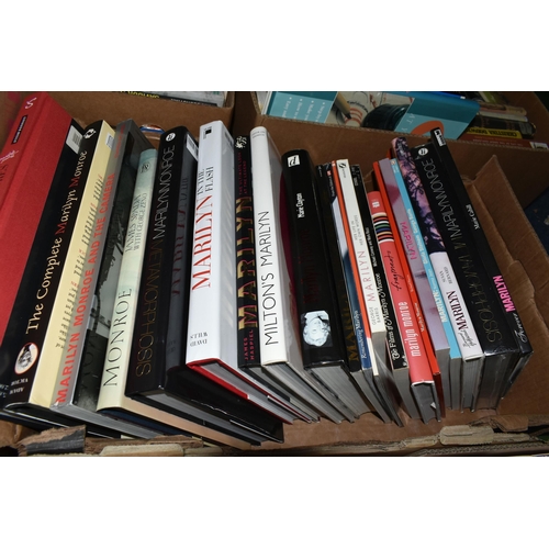 503 - FIVE BOXES OF BOOKS, DVDs CDs & PHOTOGRAPHS FEATURING MARILYN MONROE and comprising over forty-five ... 