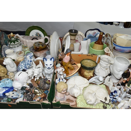 504 - FOUR BOXES AND LOOSE CERAMICS, GLASS LAMPSHADES, LARGE PLASTER PANEL AND SUNDRY ITEMS, to include a ... 