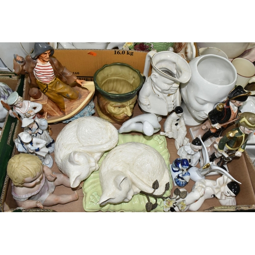 504 - FOUR BOXES AND LOOSE CERAMICS, GLASS LAMPSHADES, LARGE PLASTER PANEL AND SUNDRY ITEMS, to include a ... 