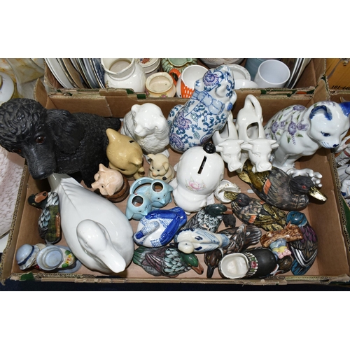 504 - FOUR BOXES AND LOOSE CERAMICS, GLASS LAMPSHADES, LARGE PLASTER PANEL AND SUNDRY ITEMS, to include a ... 