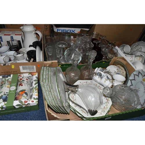 508 - FIVE BOXES AND LOOSE CERAMICS, GLASS AND KITCHEN WARES, to include a quantity of Johnson Bros Eterna... 