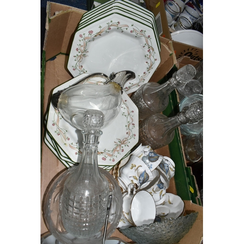 508 - FIVE BOXES AND LOOSE CERAMICS, GLASS AND KITCHEN WARES, to include a quantity of Johnson Bros Eterna... 