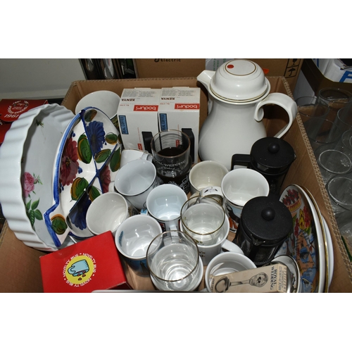 508 - FIVE BOXES AND LOOSE CERAMICS, GLASS AND KITCHEN WARES, to include a quantity of Johnson Bros Eterna... 