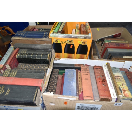 512 - FIVE BOXES OF ANTIQUARIAN BOOKS, over sixty books to include three volumes of The Modern Painter and... 