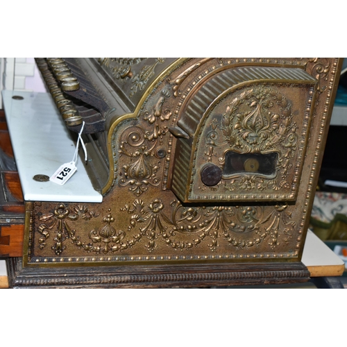 521 - A LATE 19TH CENTURY NATIONAL CASH REGISTER BRASS TILL, serial no.298179, with till roll container, m... 