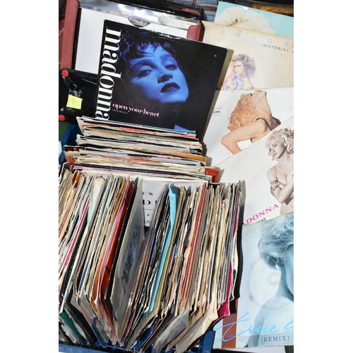 526 - A BOX AND A CASE OF SINGLES RECORDS, approximately one hundred and eighty singles, by artists to inc... 