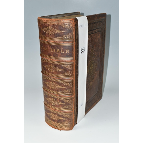 533 - A Large Leather Bound BIBLE being The Authorised Version Of The Holy Bible With Commentary The Royal... 