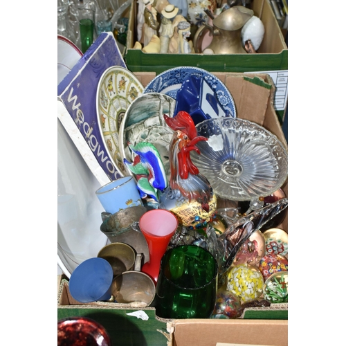 537 - FOUR BOXES AND LOOSE CERAMICS, GLASS, EPHEMERA AND SUNDRY ITEMS, to include a small number of postca... 