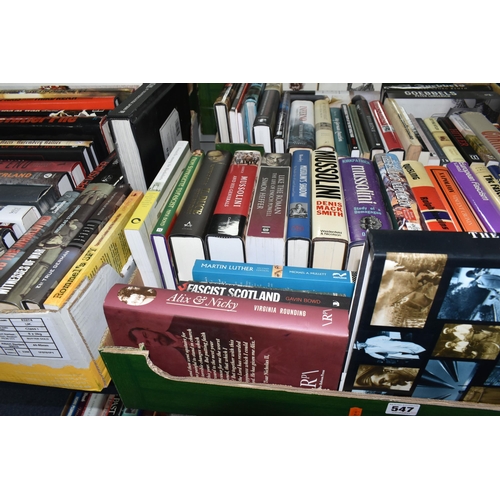 547 - THREE BOXES OF BOOKS containing approximately eighty-five titles in hardback and paperback formats, ... 