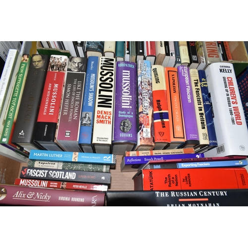 547 - THREE BOXES OF BOOKS containing approximately eighty-five titles in hardback and paperback formats, ... 