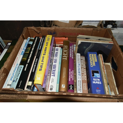 548 - FIVE BOXES OF BOOKS containing over 140 miscellaneous titles in hardback and paperback formats, subj... 