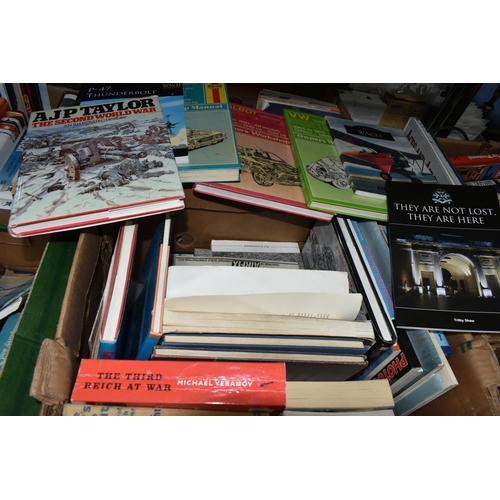 548 - FIVE BOXES OF BOOKS containing over 140 miscellaneous titles in hardback and paperback formats, subj... 