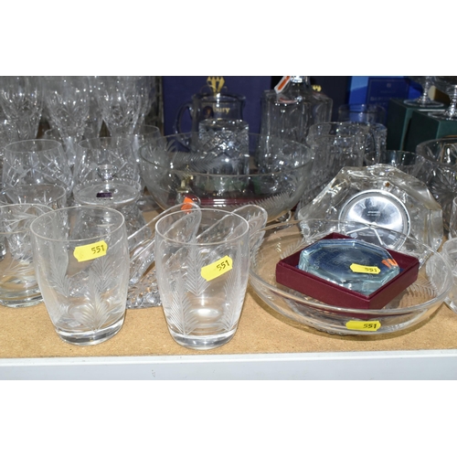 551 - A QUANTITY OF CUT CRYSTAL AND GLASSWARE, comprising a boxed Dartington Crystal vase, two boxed Tutbu... 