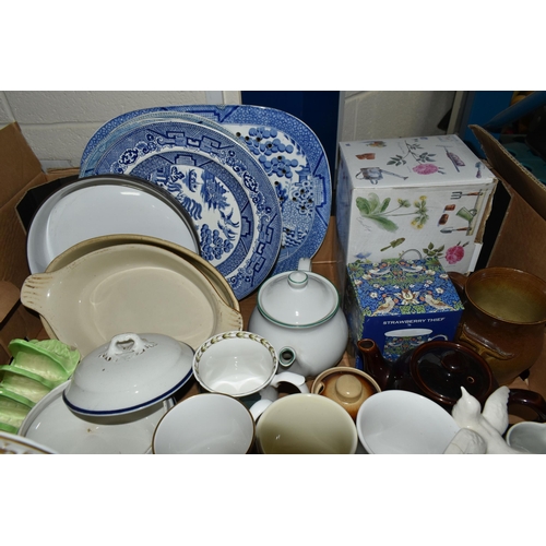 553 - FOUR BOXES OF CERAMICS, to include Royal Sutherland tea set, Roslyn china 'Whispering Grass' pattern... 