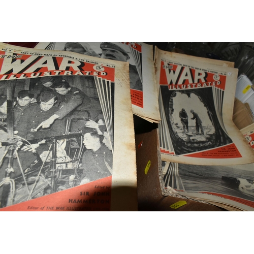 554 - THREE BOXES OF BOOKS & MAGAZINES comprising a large collection of The War Illustrated in two boxes s... 