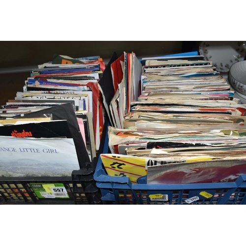 557 - TWO BOXES OF SINGLE RECORDS, over three hundred records dating from 1960s, 1970s and 1980s, artists ... 