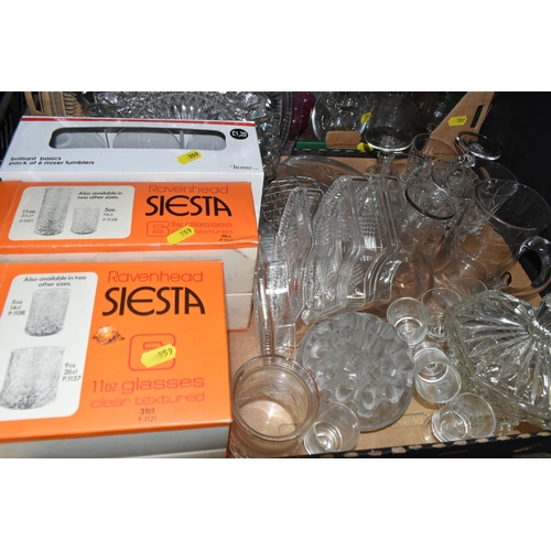 559 - FOUR BOXES OF CERAMICS AND GLASSWARE, to include two boxed sets of Ravenhead 'Siesta' pattern tumble... 