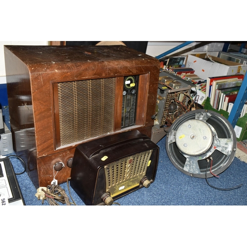 561 - A LARGE BUSH RADIOGRAM, Type P.B 65, a Philips Bakelite radio type 1410, together with a large speak... 