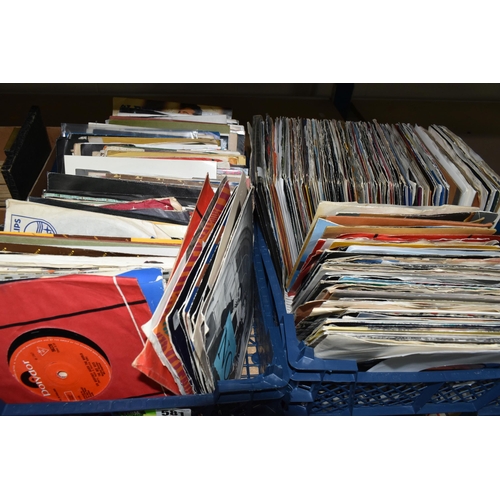 581 - TWO BOXES OF SINGLES RECORDS, approximately two hundred singles, by artists to include A-Ha, Eurythm... 