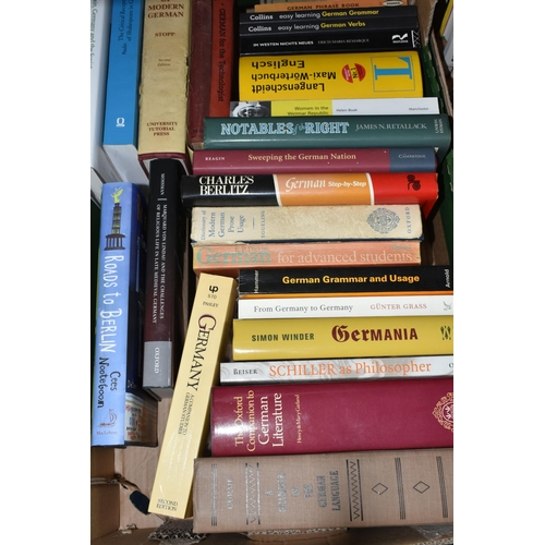 585 - FOUR BOXES OF BOOKS containing over eighty miscellaneous titles, mostly in hardback format, the majo... 